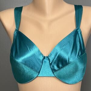 Vintage Lovable Second Skin Satin Bra 36C Glossy Liquid Teal Underwire Unlined